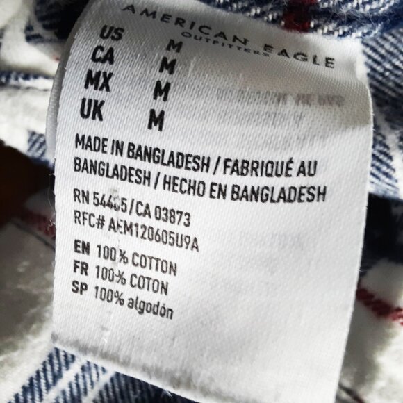 American Eagle Men's Size Medium Blue Plaid Button Down Shirt Long Sleeve Cotton - Picture 5 of 5